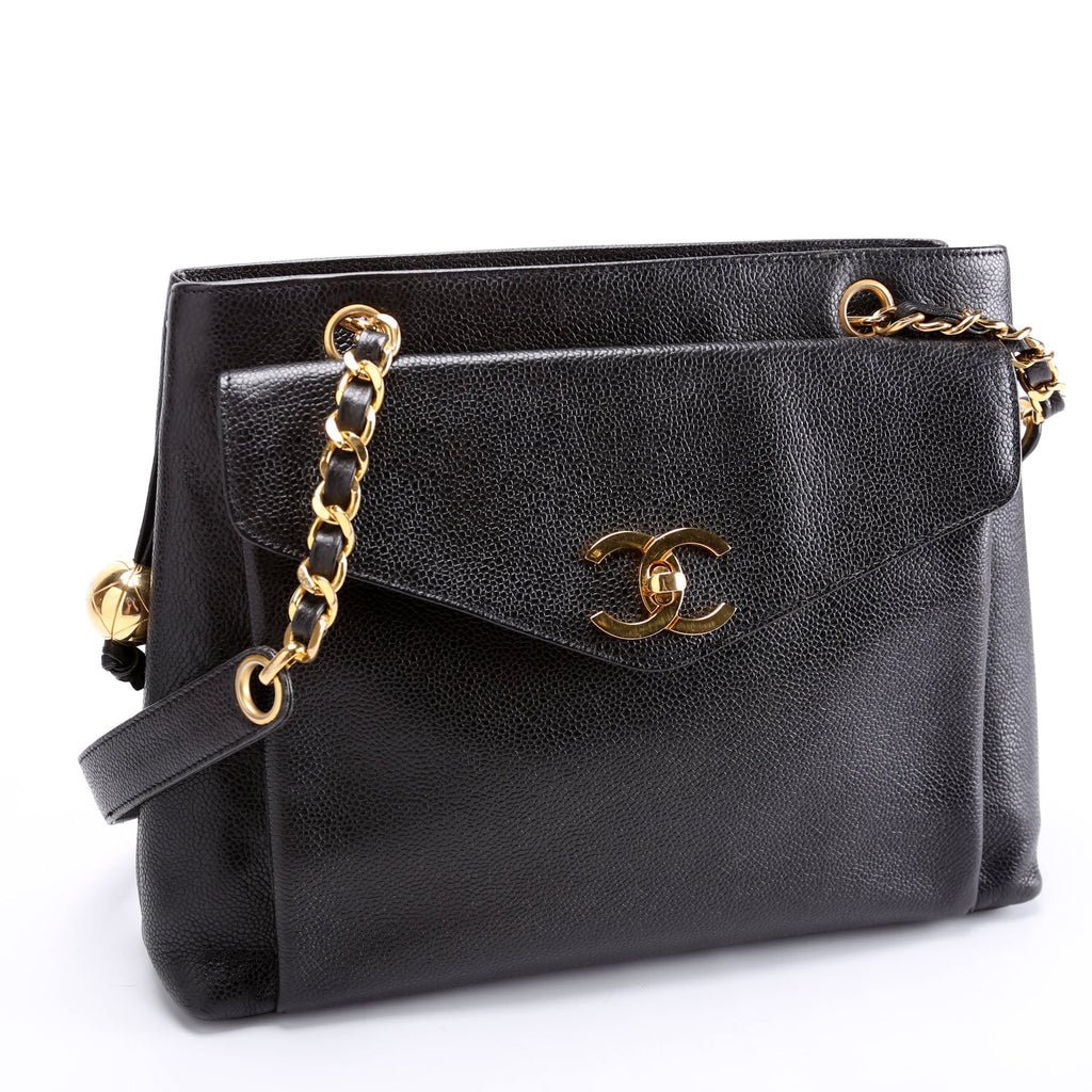 Turnlock CC Flap Shoulder Caviar Vintage Black