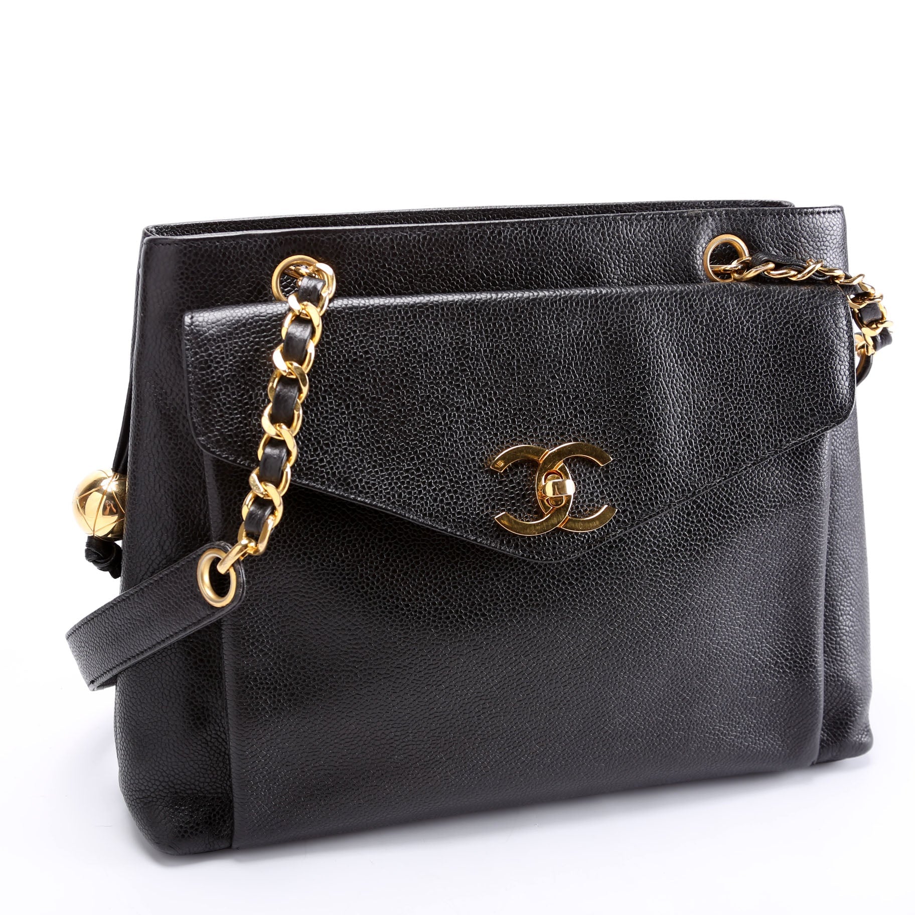 Turnlock CC Flap Shoulder Caviar Vintage Black