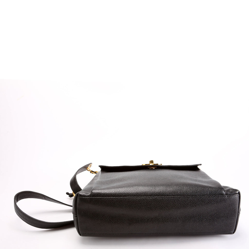 Turnlock CC Flap Shoulder Caviar Vintage Black