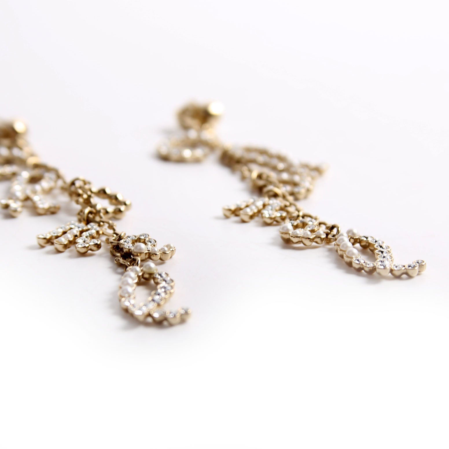 Crystal Pearl Drop Letters Clip On Earrings Gold/Pearl