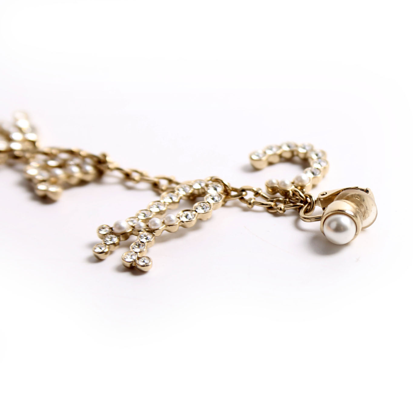 Crystal Pearl Drop Letters Clip On Earrings Gold/Pearl