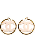 CC Enamel Metal Hoop Clip On Earrings Gold/Ivory