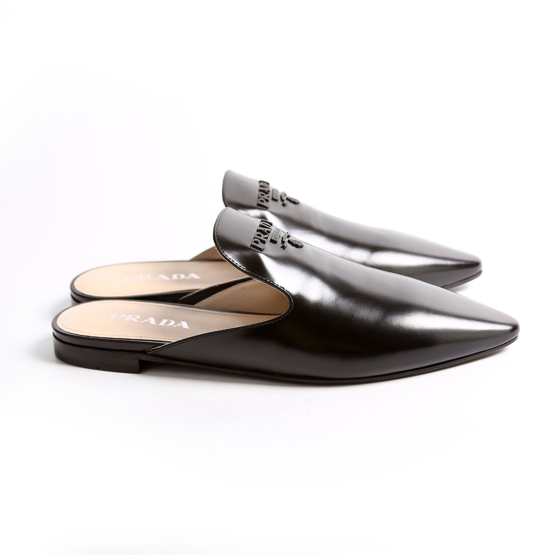 Logo Pointed Toe Mules Size 40 Black