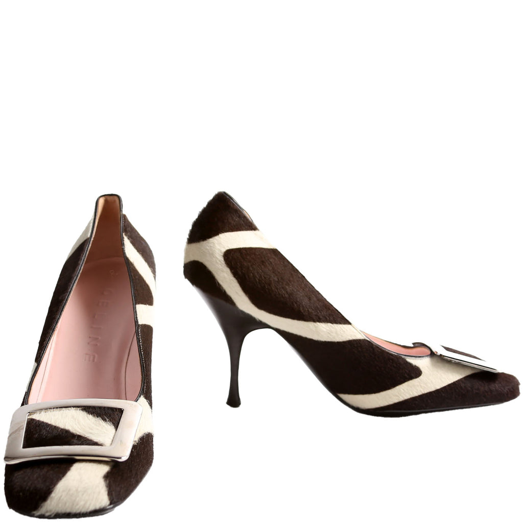 Pony Hair Round Toe Pumps Size 37.5