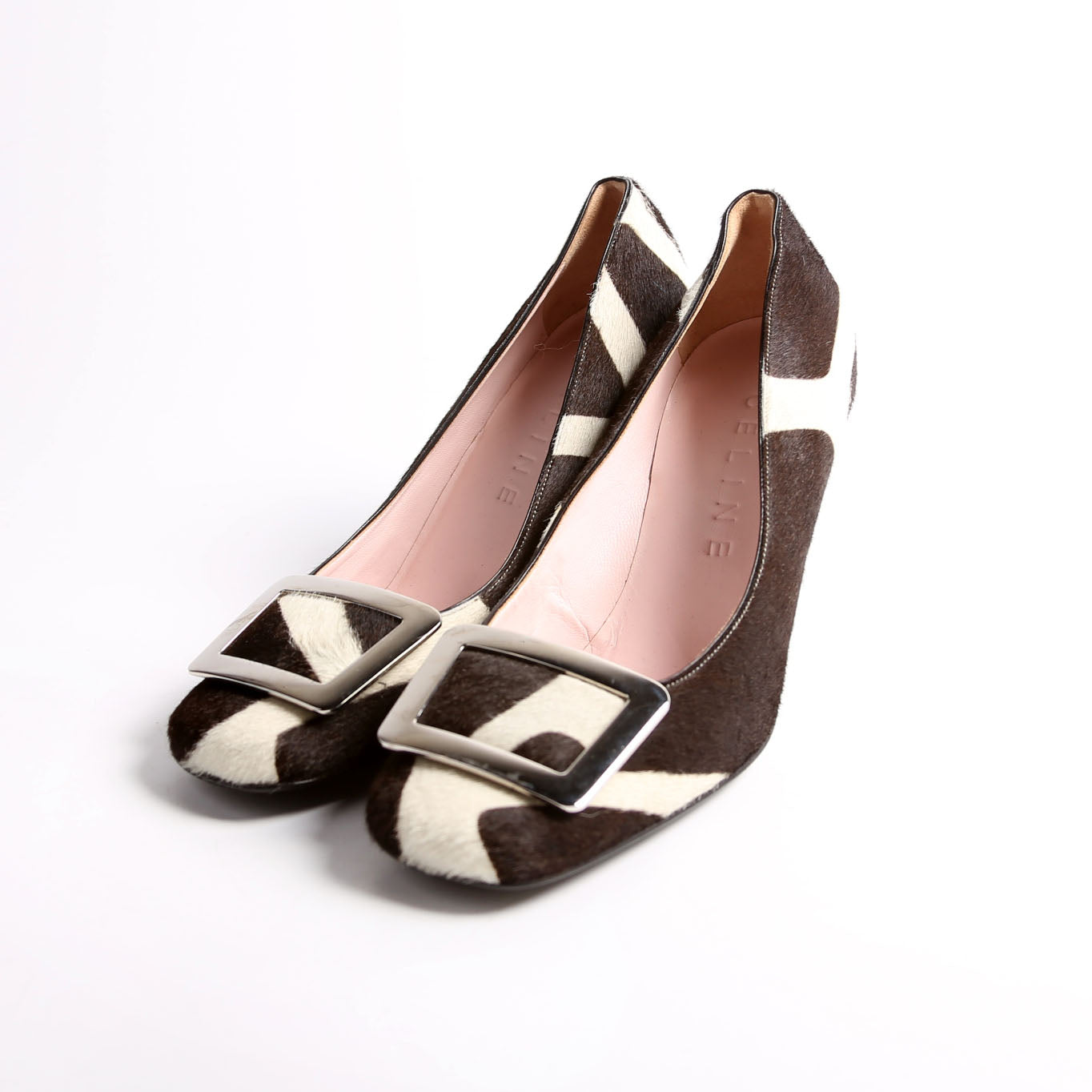 Pony Hair Round Toe Pumps Size 37.5
