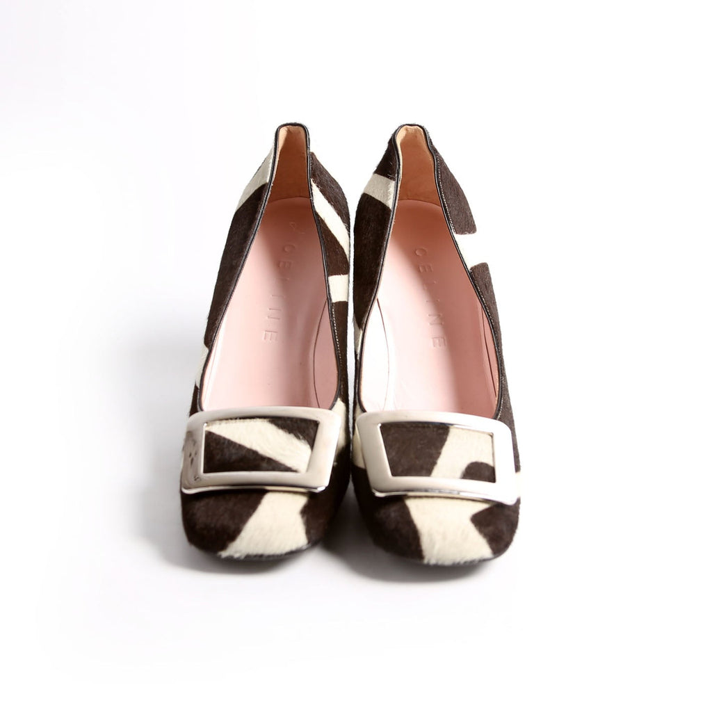 Pony Hair Round Toe Pumps Size 37.5