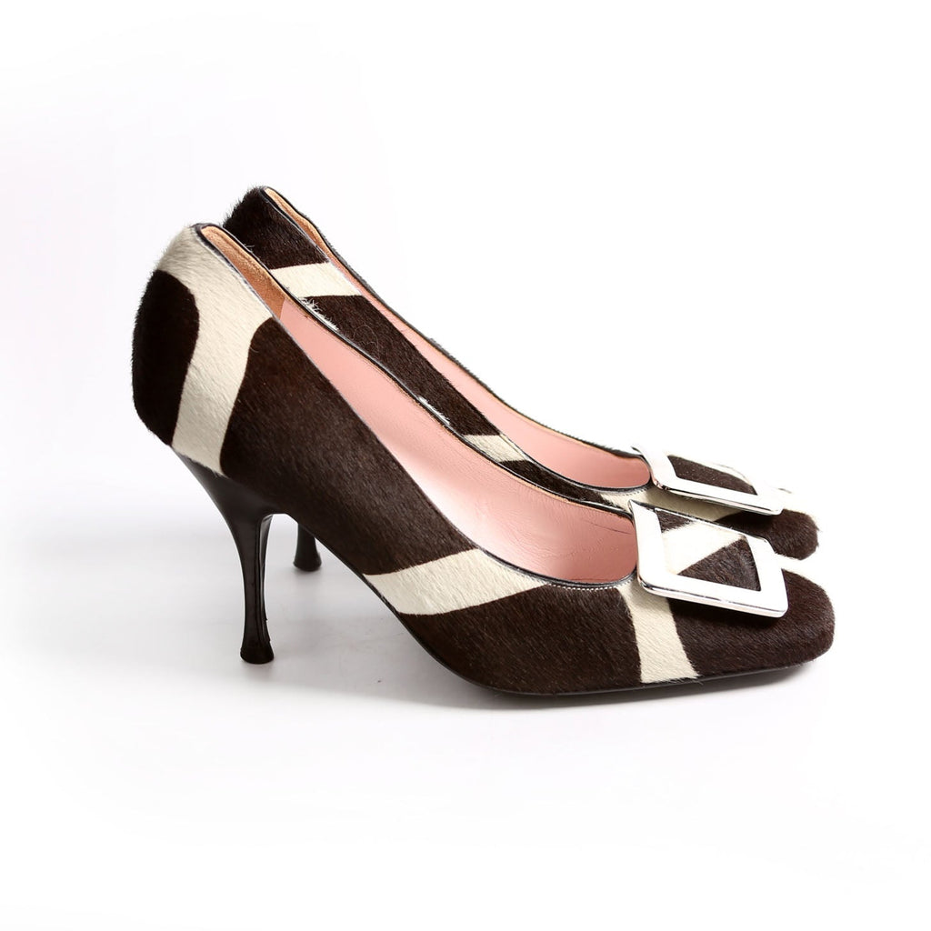 Pony Hair Round Toe Pumps Size 37.5