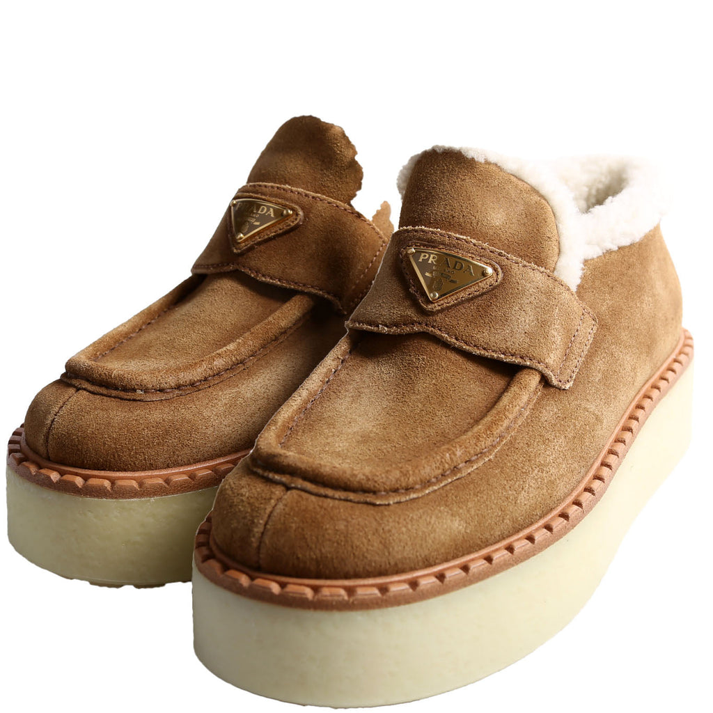 Suede Shearling Cinnamon Loafers Size 38 Brown