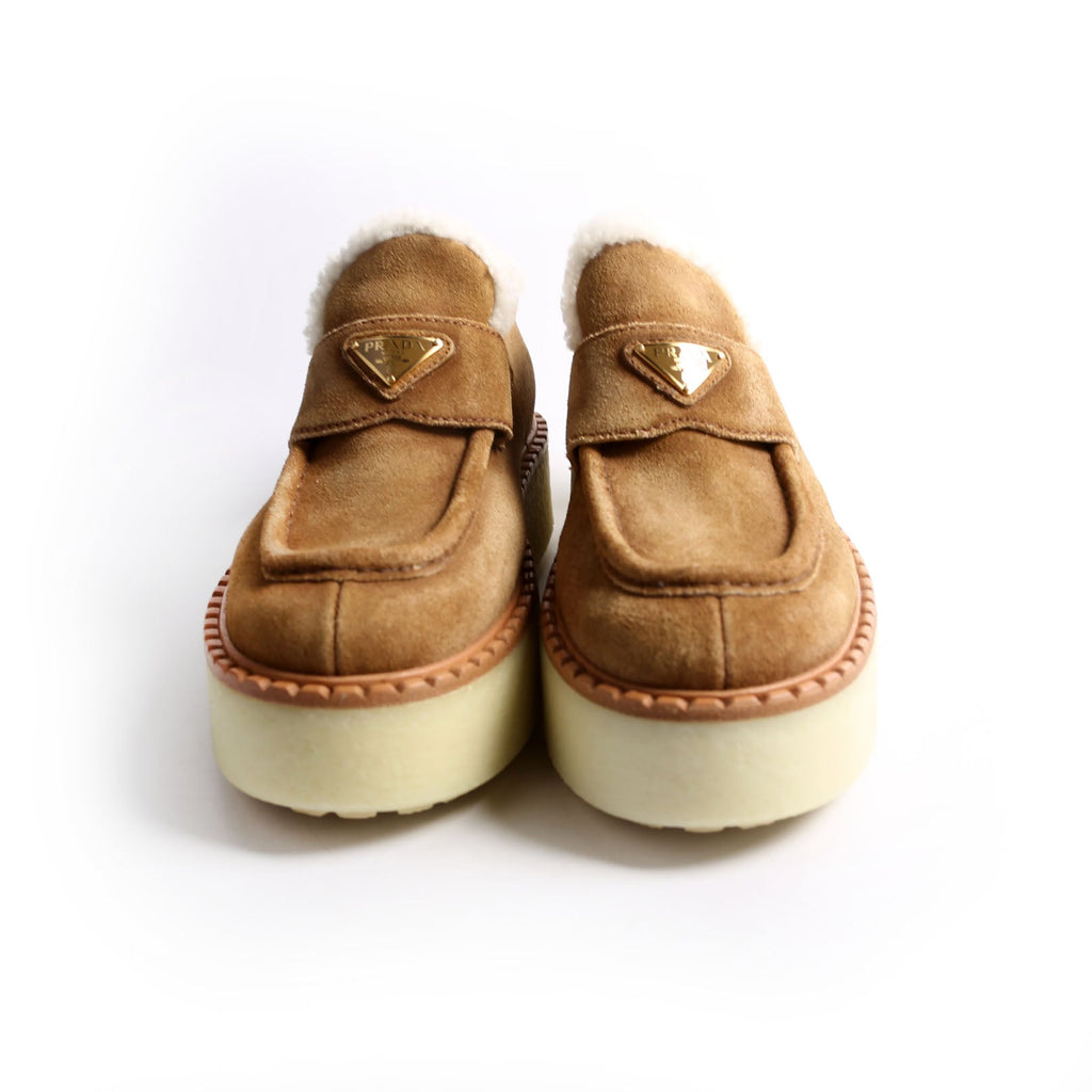 Suede Shearling Cinnamon Loafers Size 38 Brown