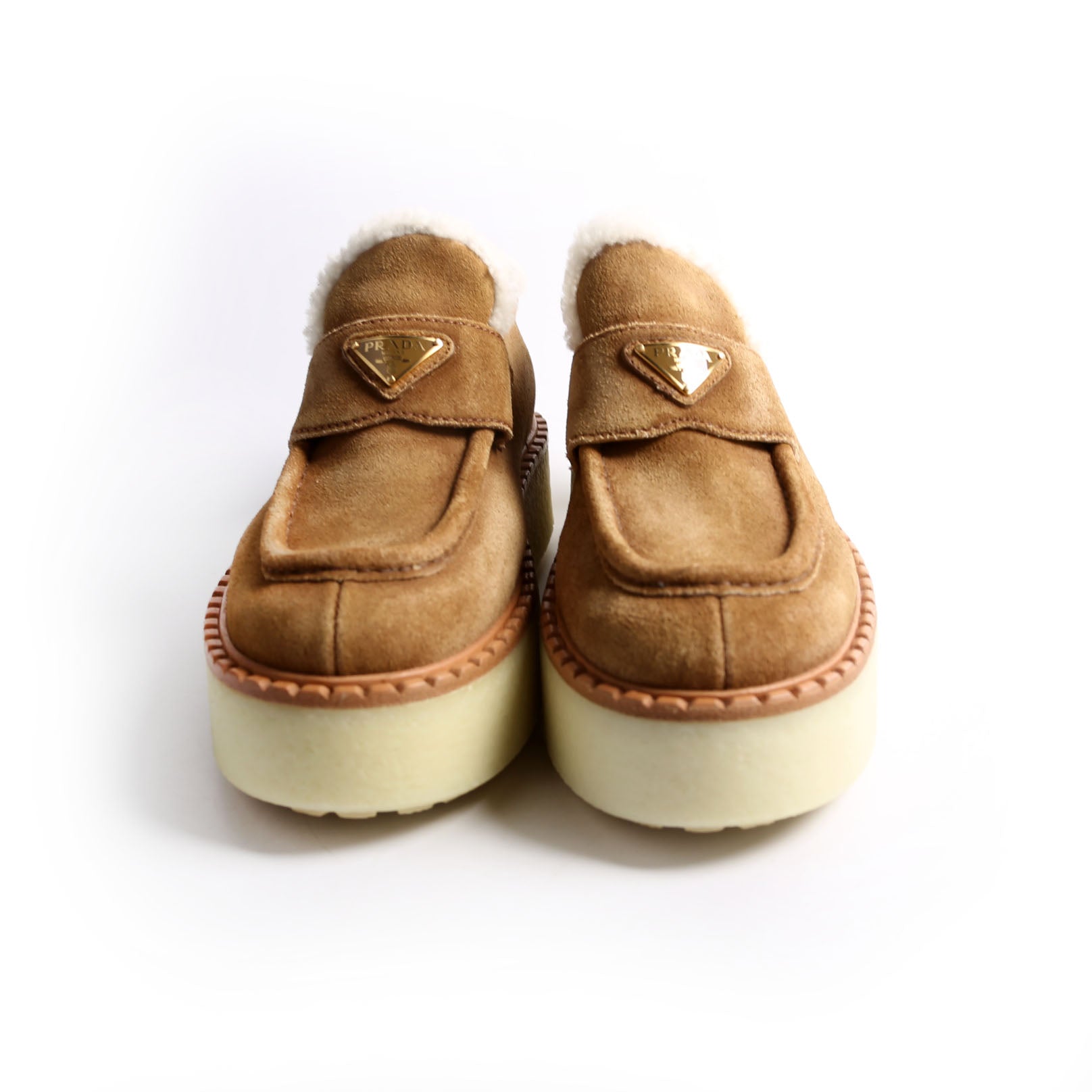 Suede Shearling Cinnamon Loafers Size 38 Brown