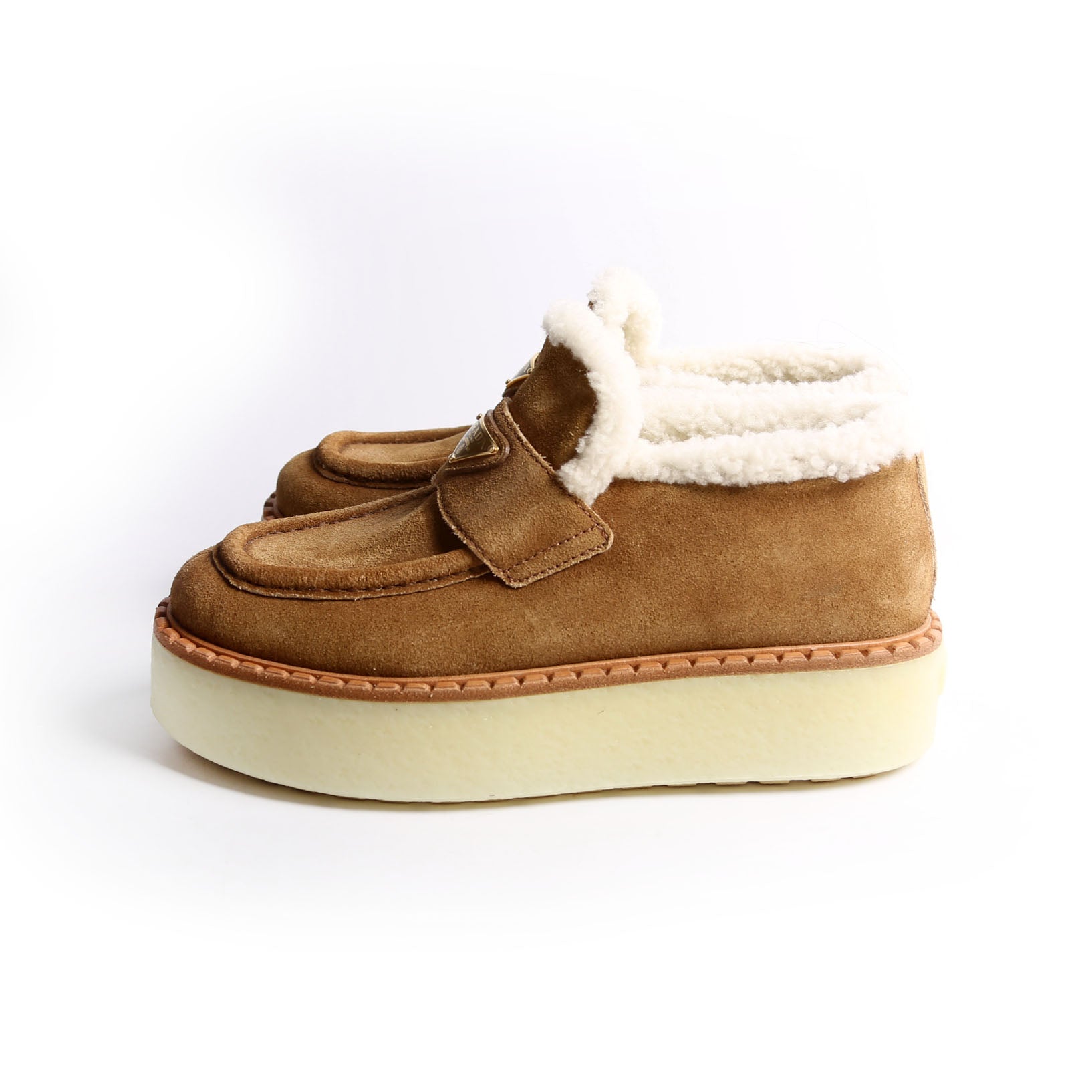 Suede Shearling Cinnamon Loafers Size 38 Brown