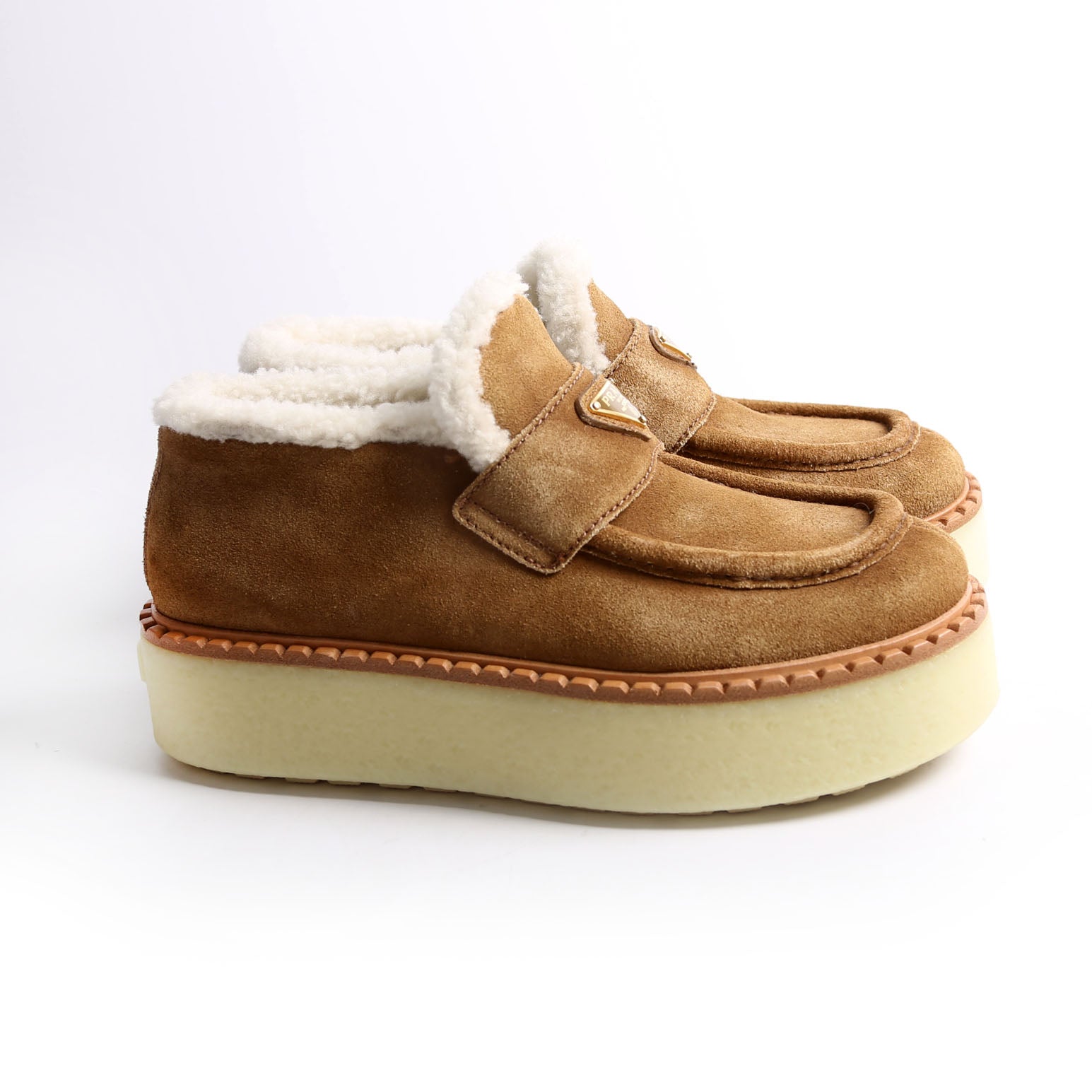 Suede Shearling Cinnamon Loafers Size 38 Brown
