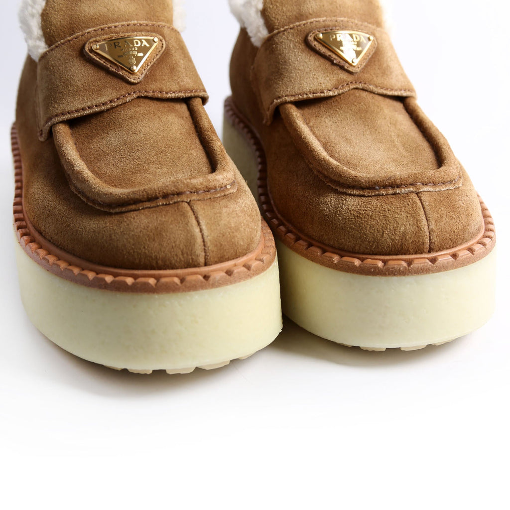 Suede Shearling Cinnamon Loafers Size 38 Brown