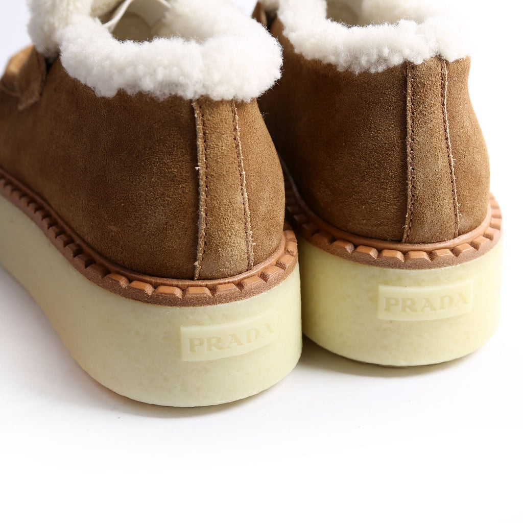 Suede Shearling Cinnamon Loafers Size 38 Brown