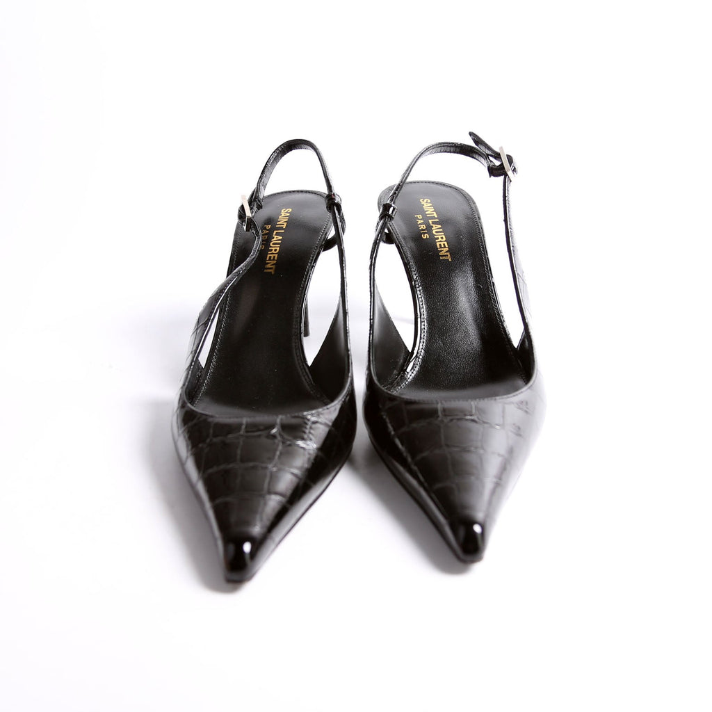 Vendome Crocodile Embossed Pointed Toe Slingback Kitten Heels Size 38