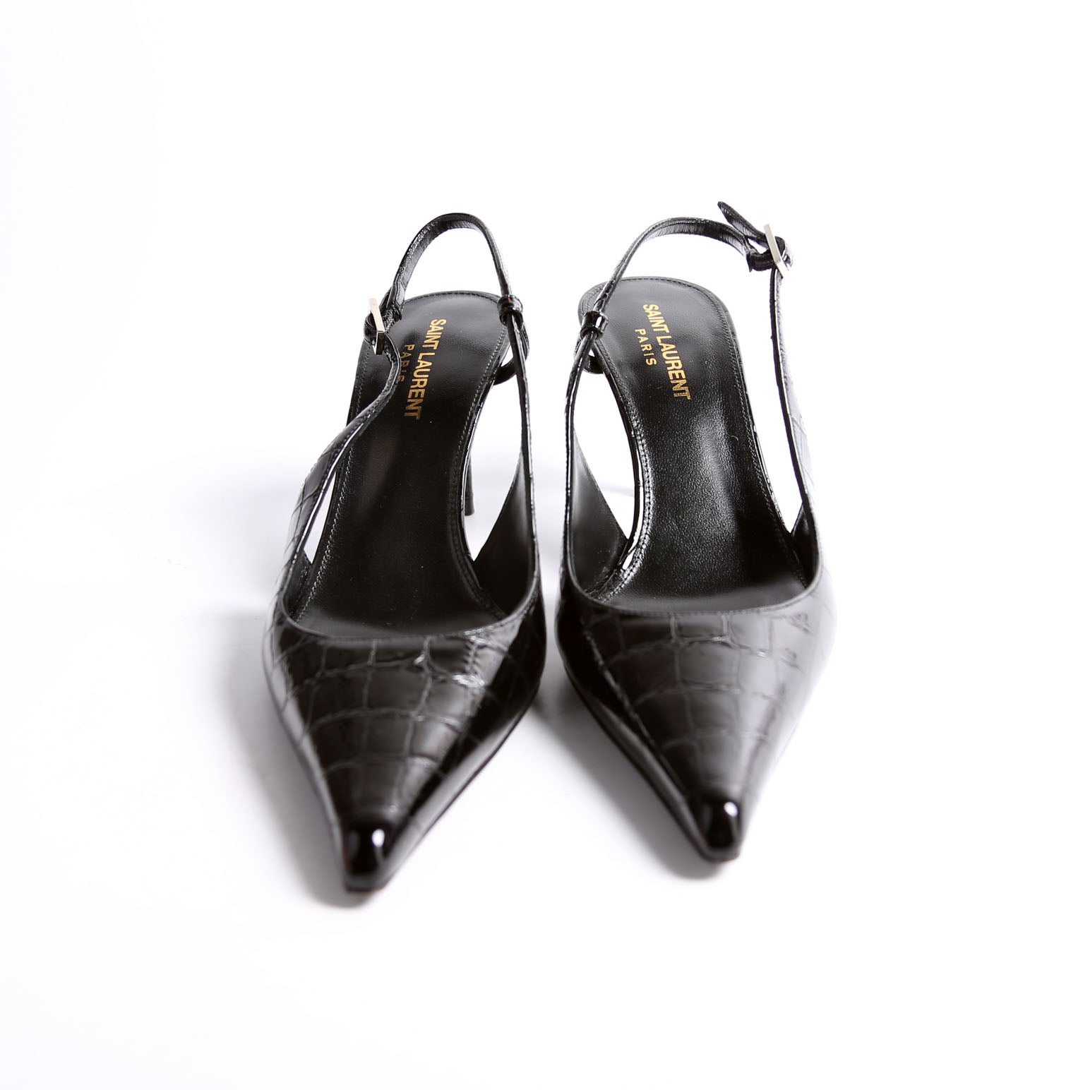 Vendome Crocodile Embossed Pointed Toe Slingback Kitten Heels Size 38