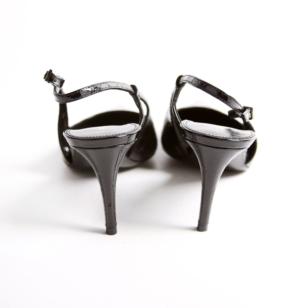 Vendome Crocodile Embossed Pointed Toe Slingback Kitten Heels Size 38
