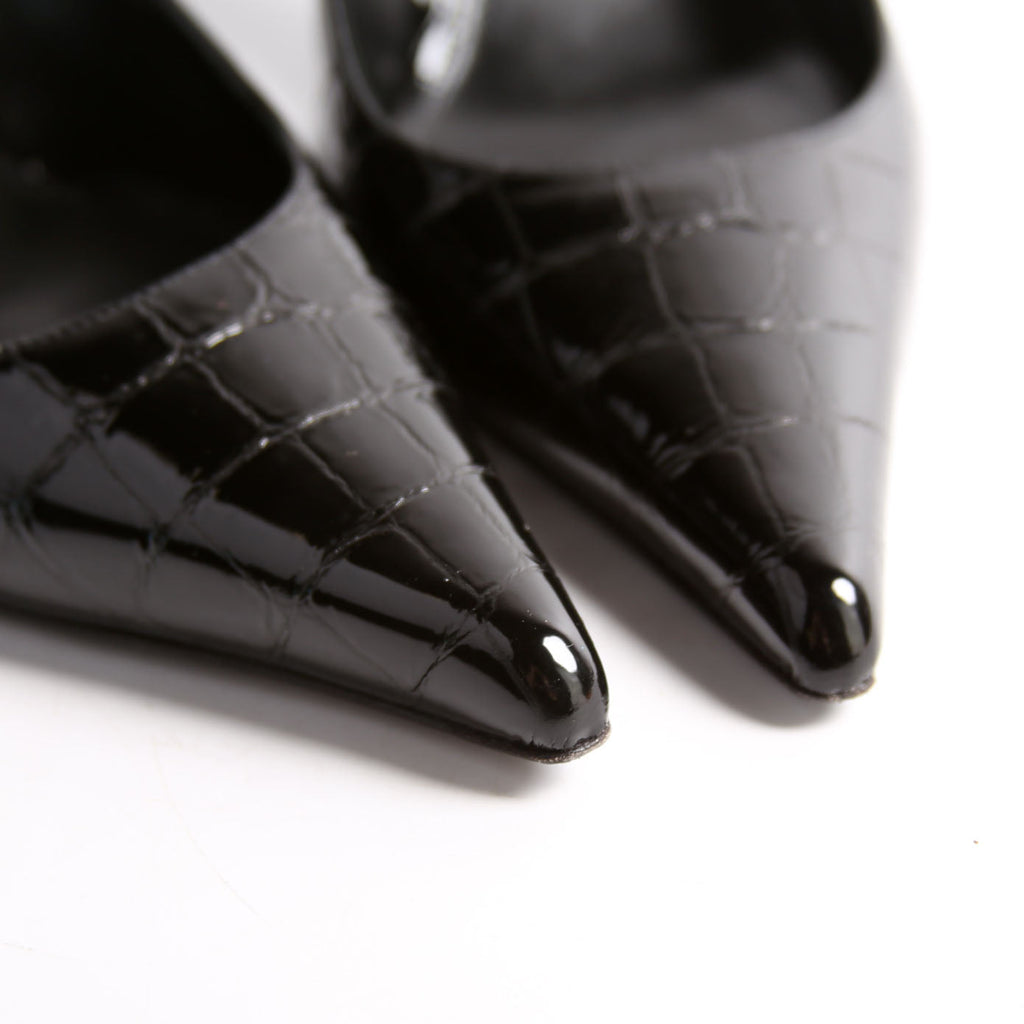 Vendome Crocodile Embossed Pointed Toe Slingback Kitten Heels Size 38