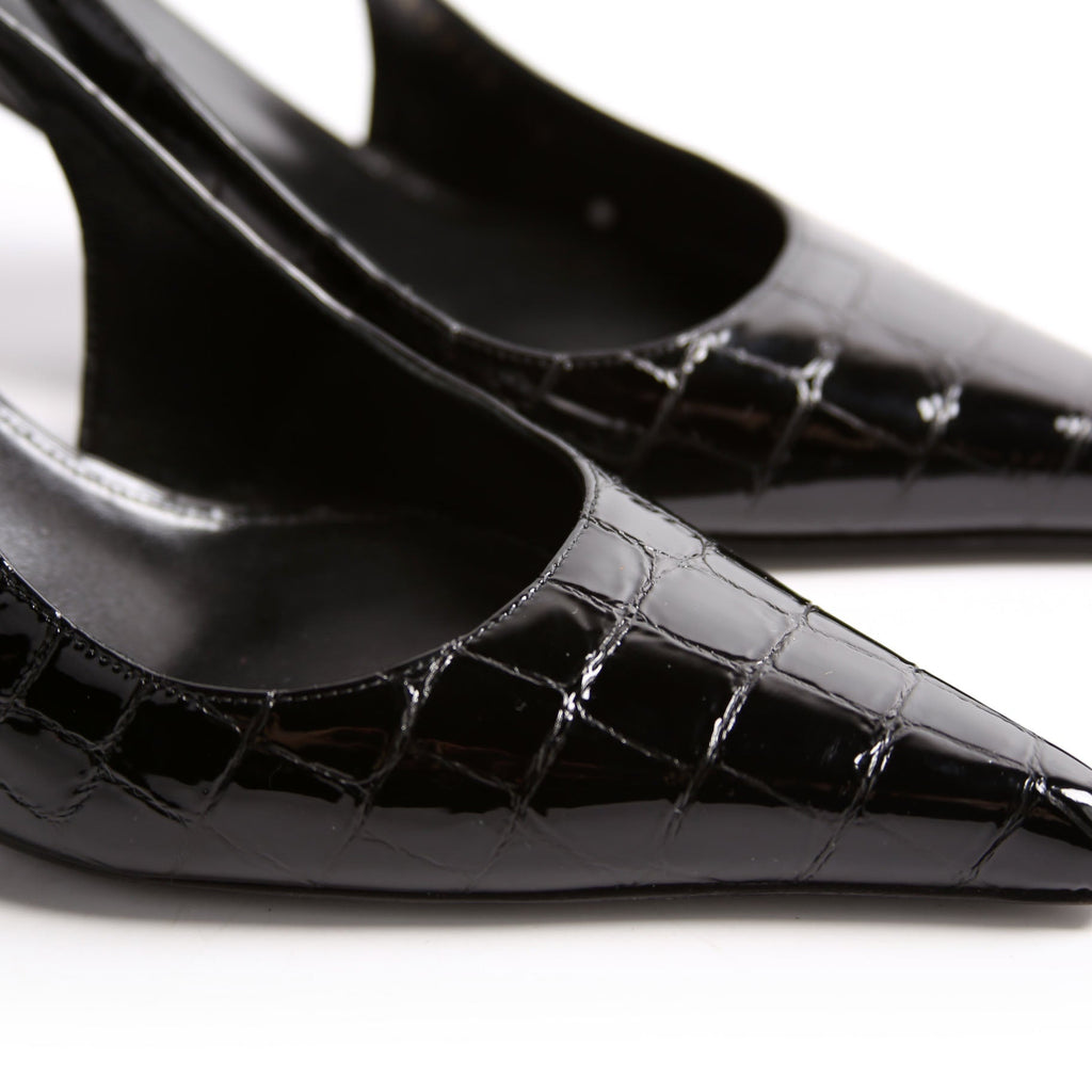 Vendome Crocodile Embossed Pointed Toe Slingback Kitten Heels Size 38