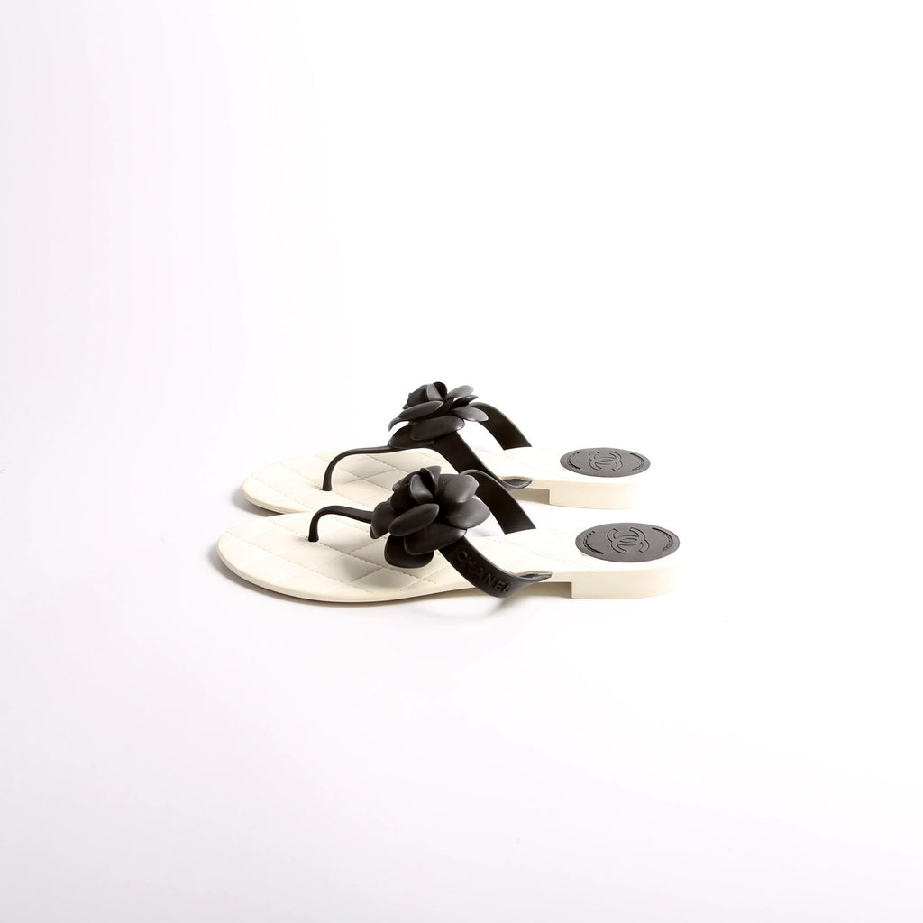 Camellia Flower Rubber Flip Flops Size 42 White/Black