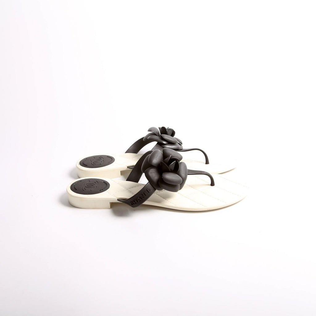 Camellia Flower Rubber Flip Flops Size 42 White/Black