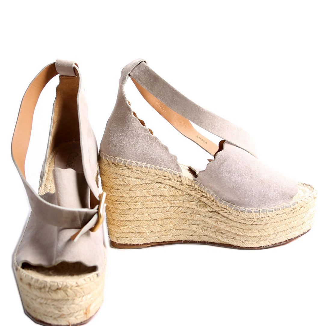Lauren Scalloped Espadrille Wedges Size 39