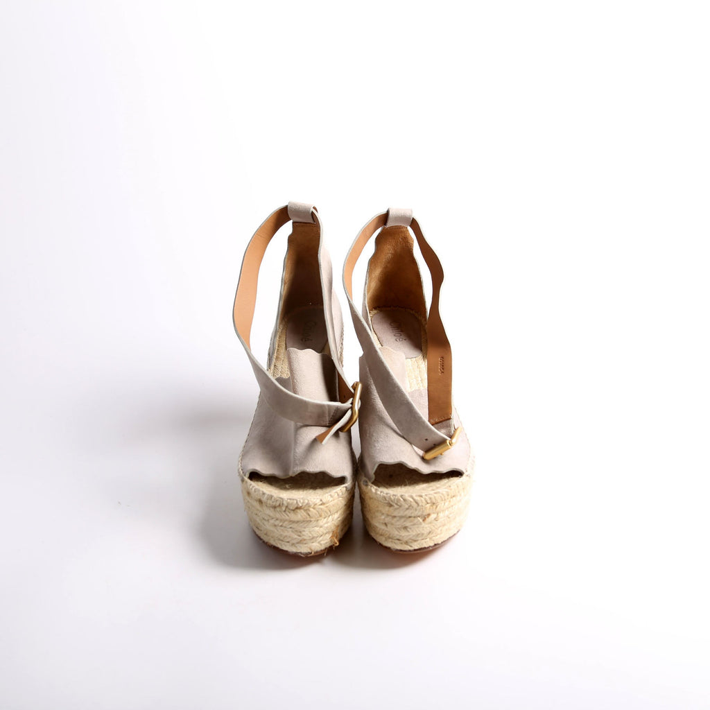 Lauren Scalloped Espadrille Wedges Size 39