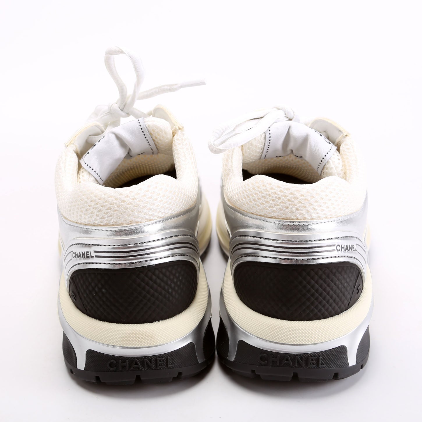 CC Stretch Laminated Calfskin Sneakers Size 38 Silver
