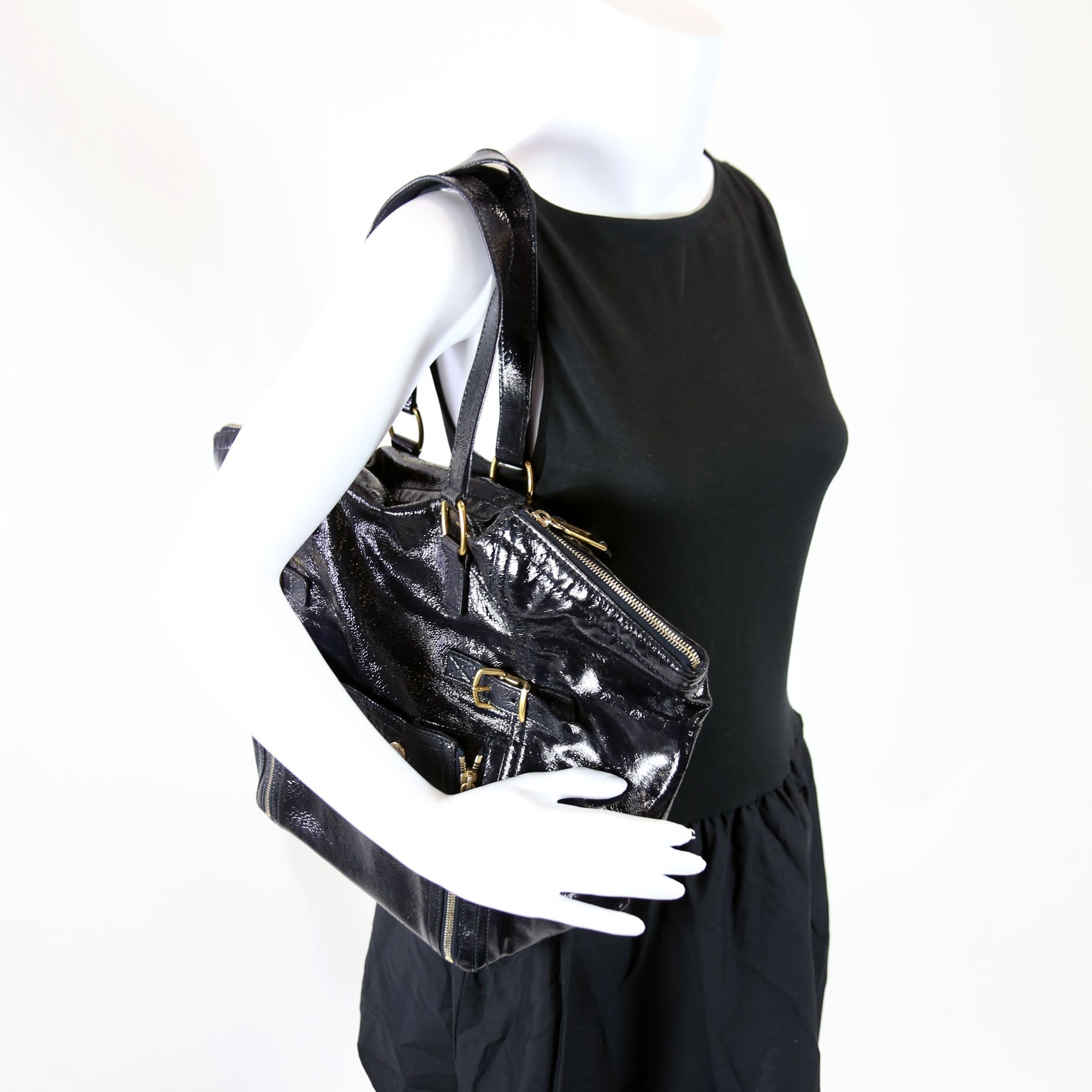 Patent Leather Rive Gauche Downtown Shoulder Bag Navy