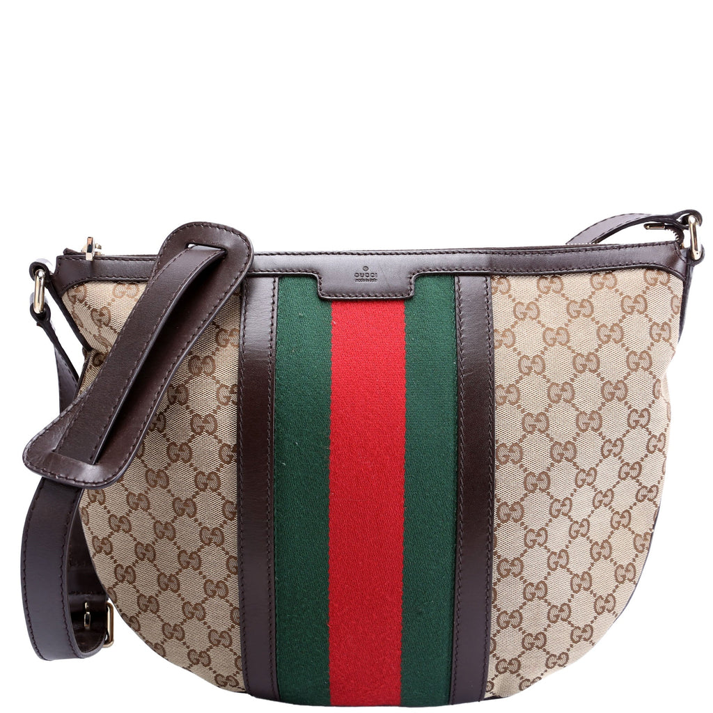 257082 GG Canvas Web Half Moon Hobo