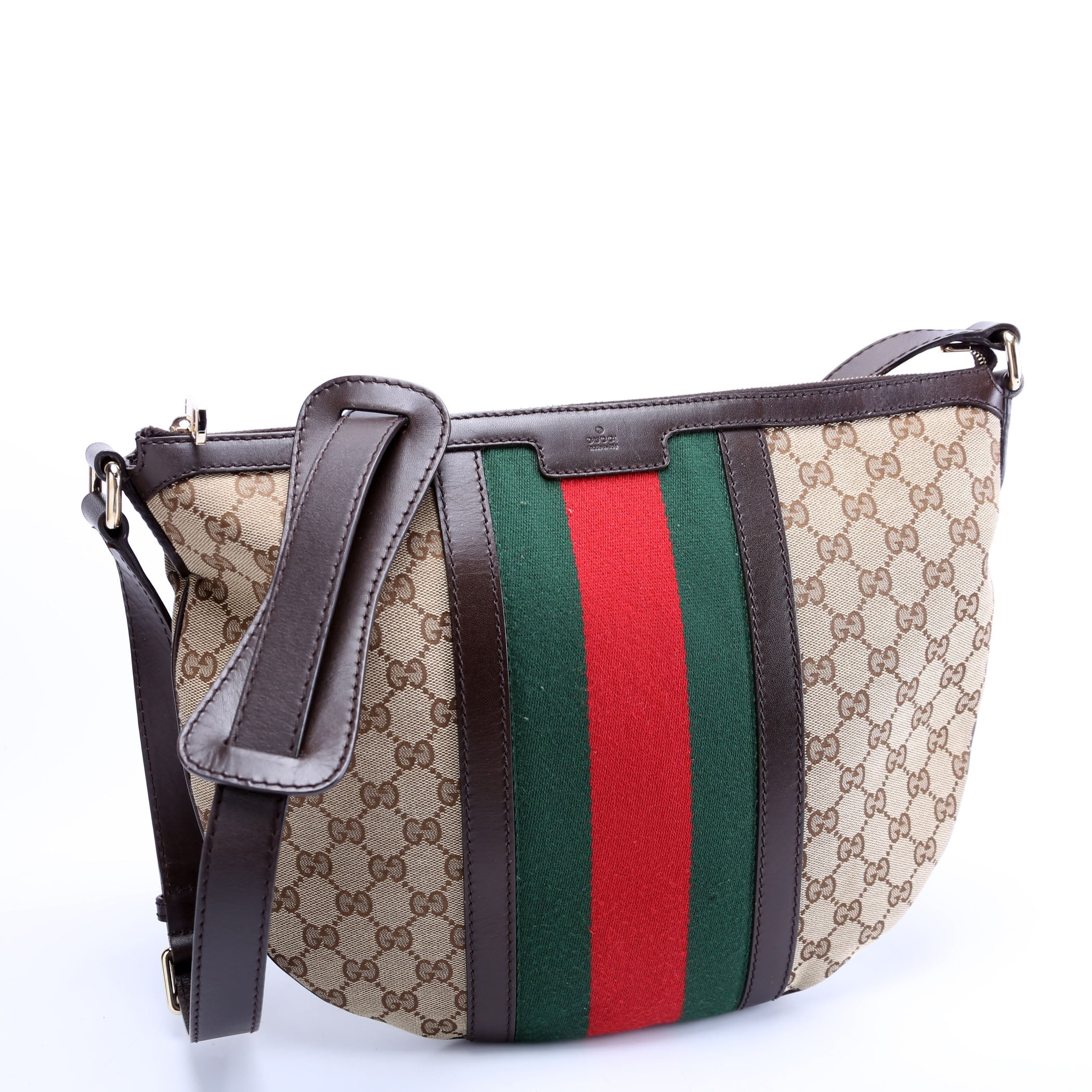 257082 GG Canvas Web Half Moon Hobo