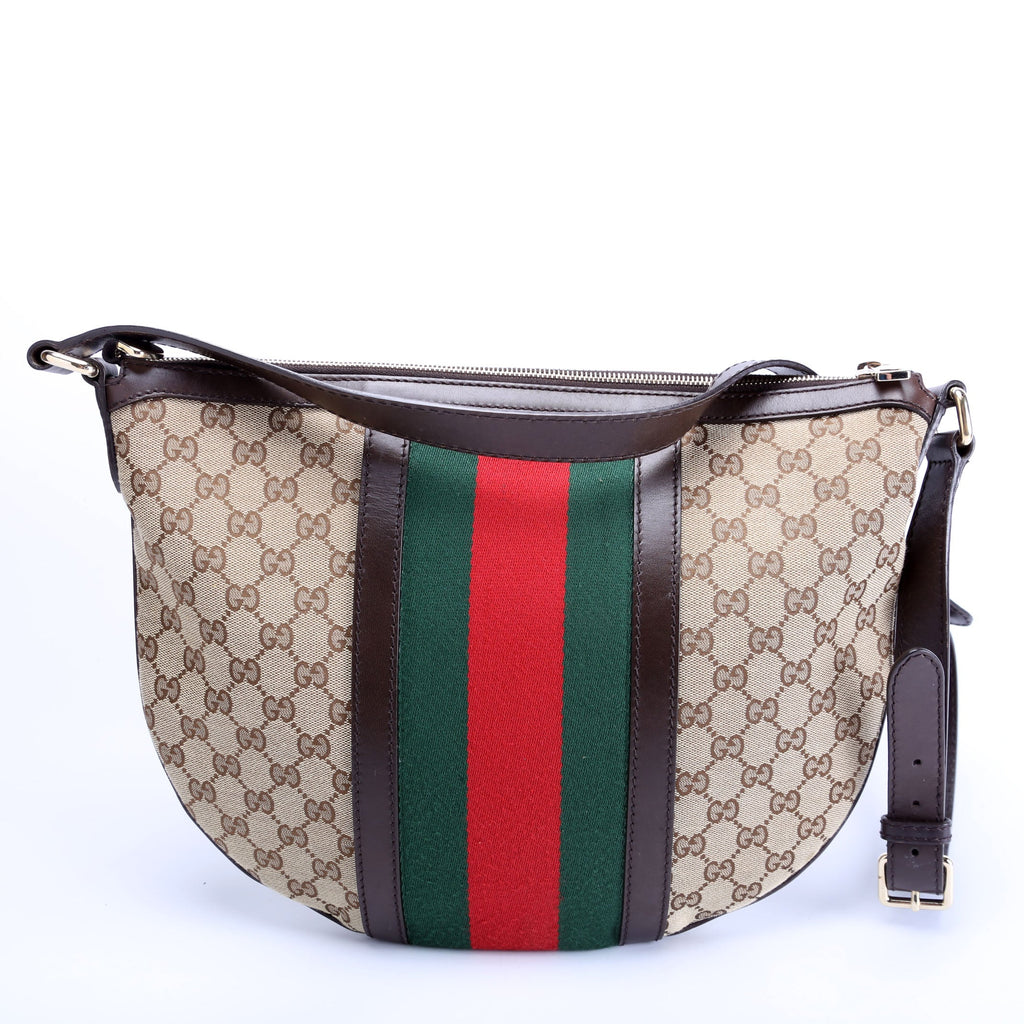 257082 GG Canvas Web Half Moon Hobo