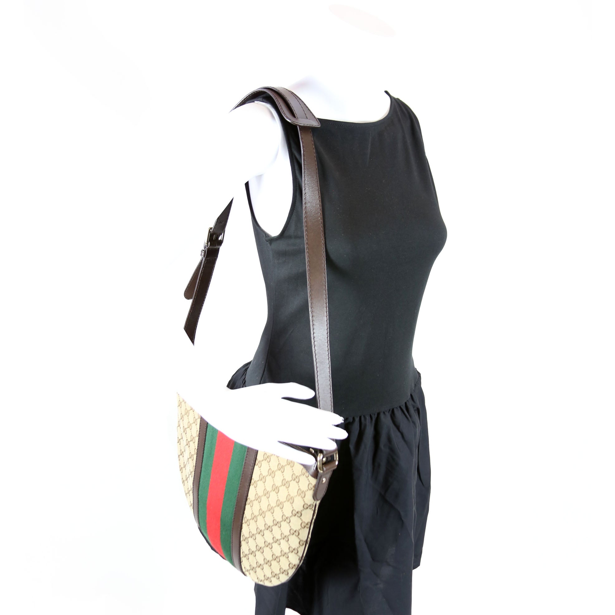 257082 GG Canvas Web Half Moon Hobo