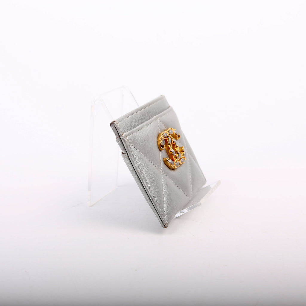Quilted Lambskin 19 Card Holder Silver