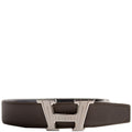 H Buckle 32MM Reversible Leather Belt Size 105 Grey/Navy