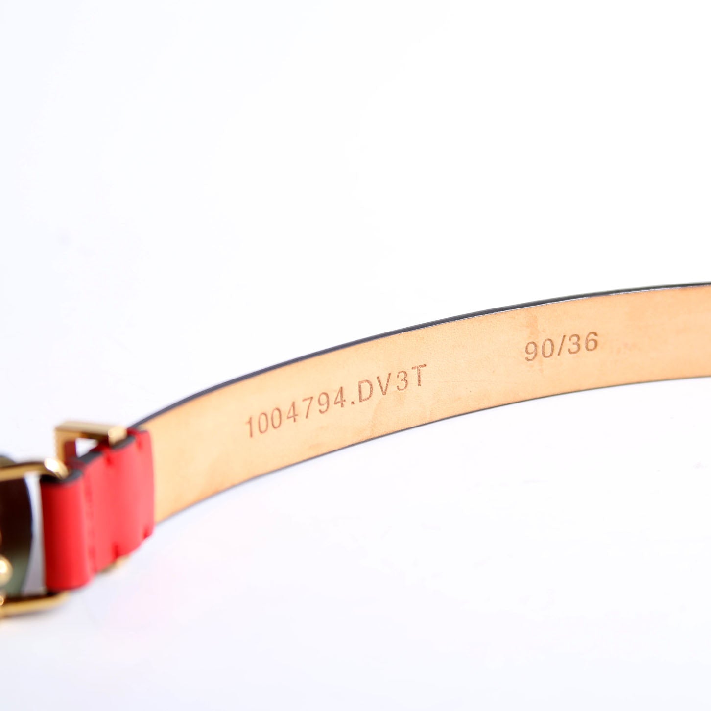 1004794 Medallion Medusa Leather 20MM Belt Size 90/36 Red/Gold