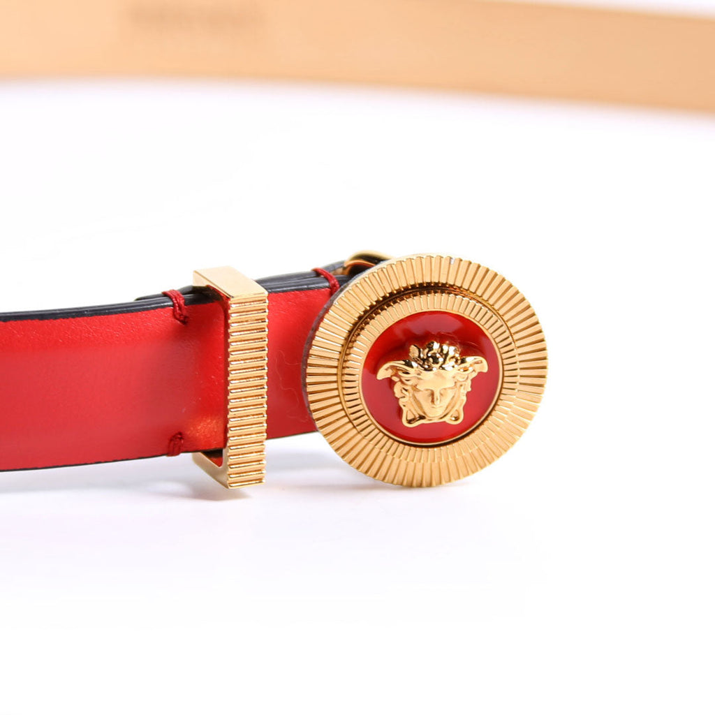 1004794 Medallion Medusa Leather 20MM Belt Size 90/36 Red/Gold