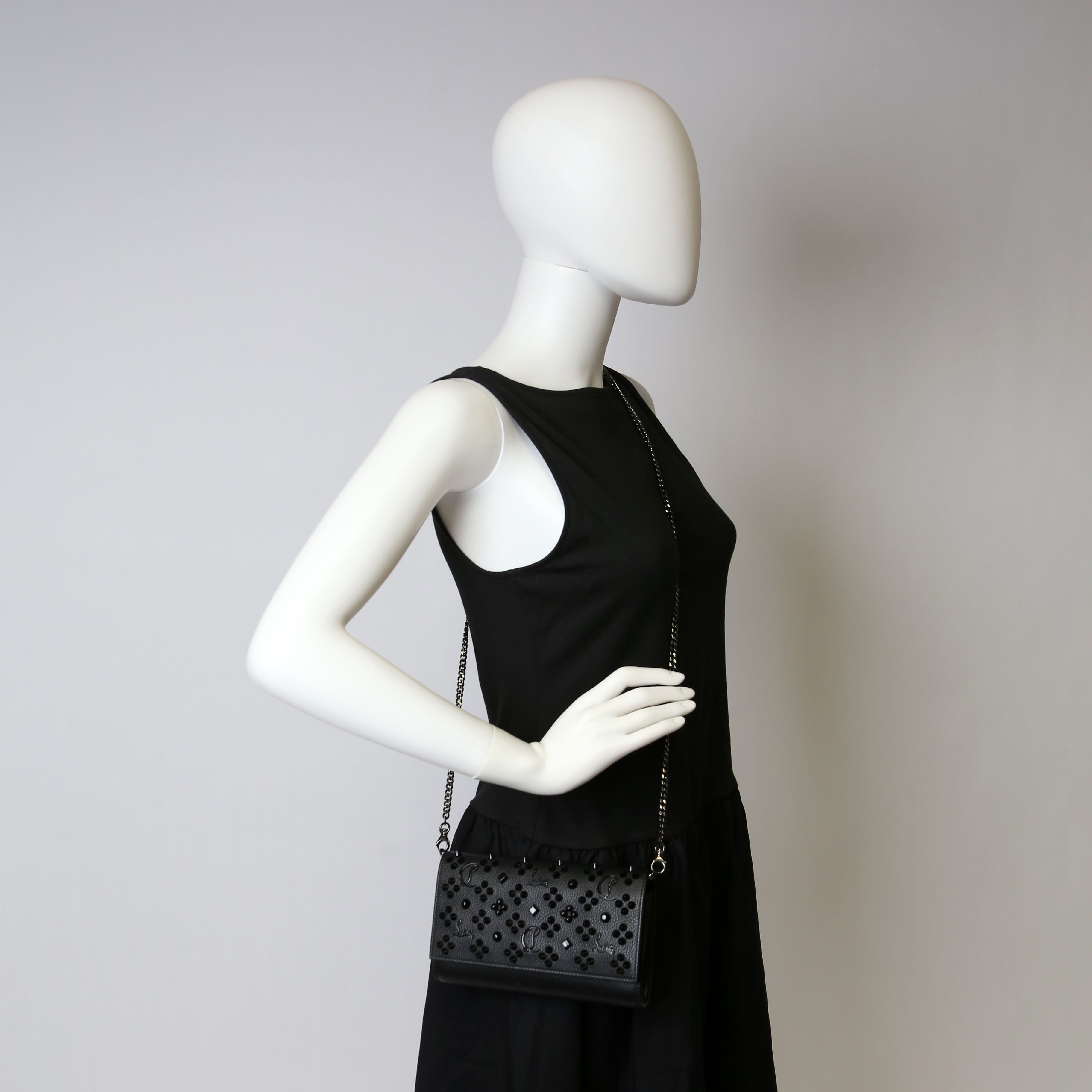 Paloma Loubinthesky Chain Clutch Leather Black