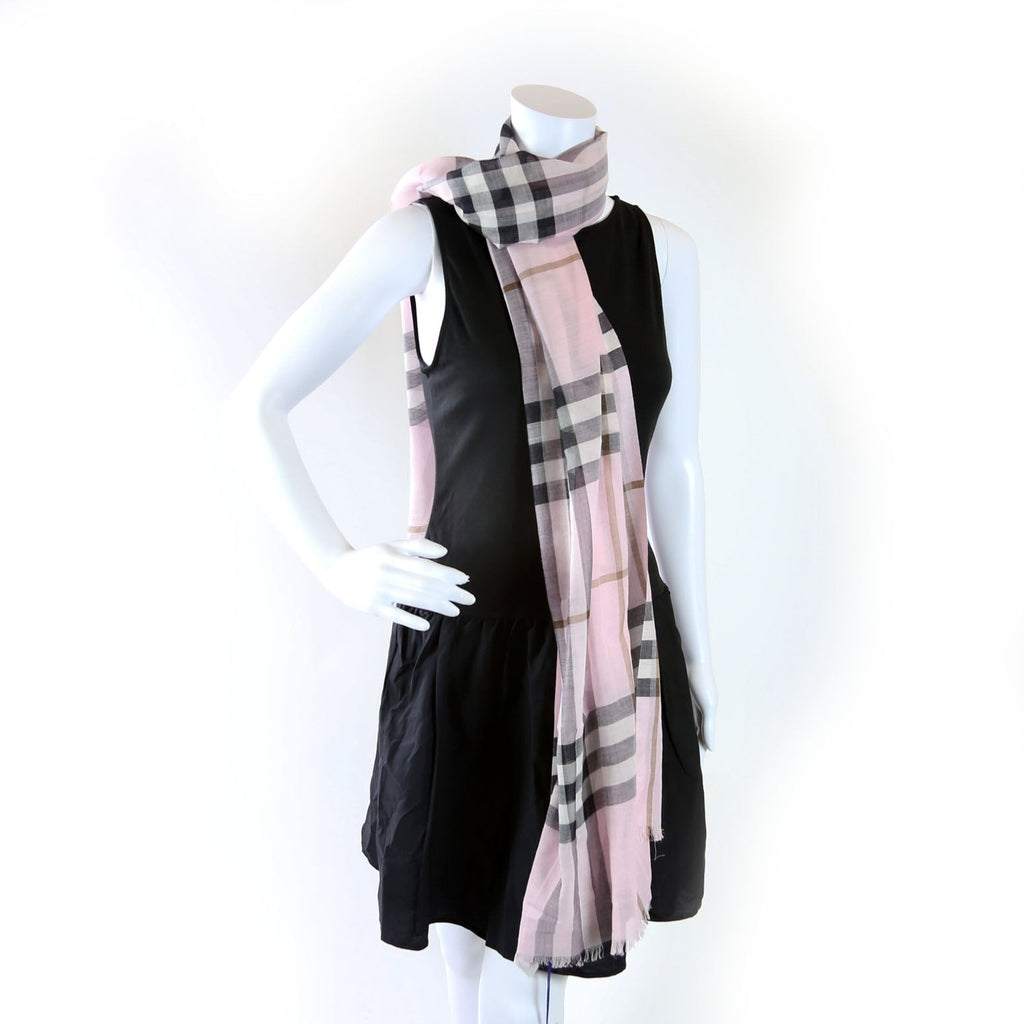 Knight Stamp/Check Cashmere Scarf Pink/Multicolor