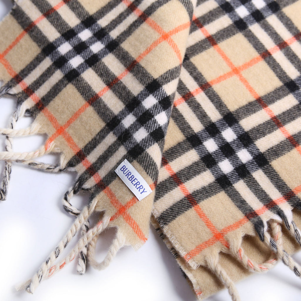 Giant Check Lightweight Wool/Silk Scarf Beige/Multicolor