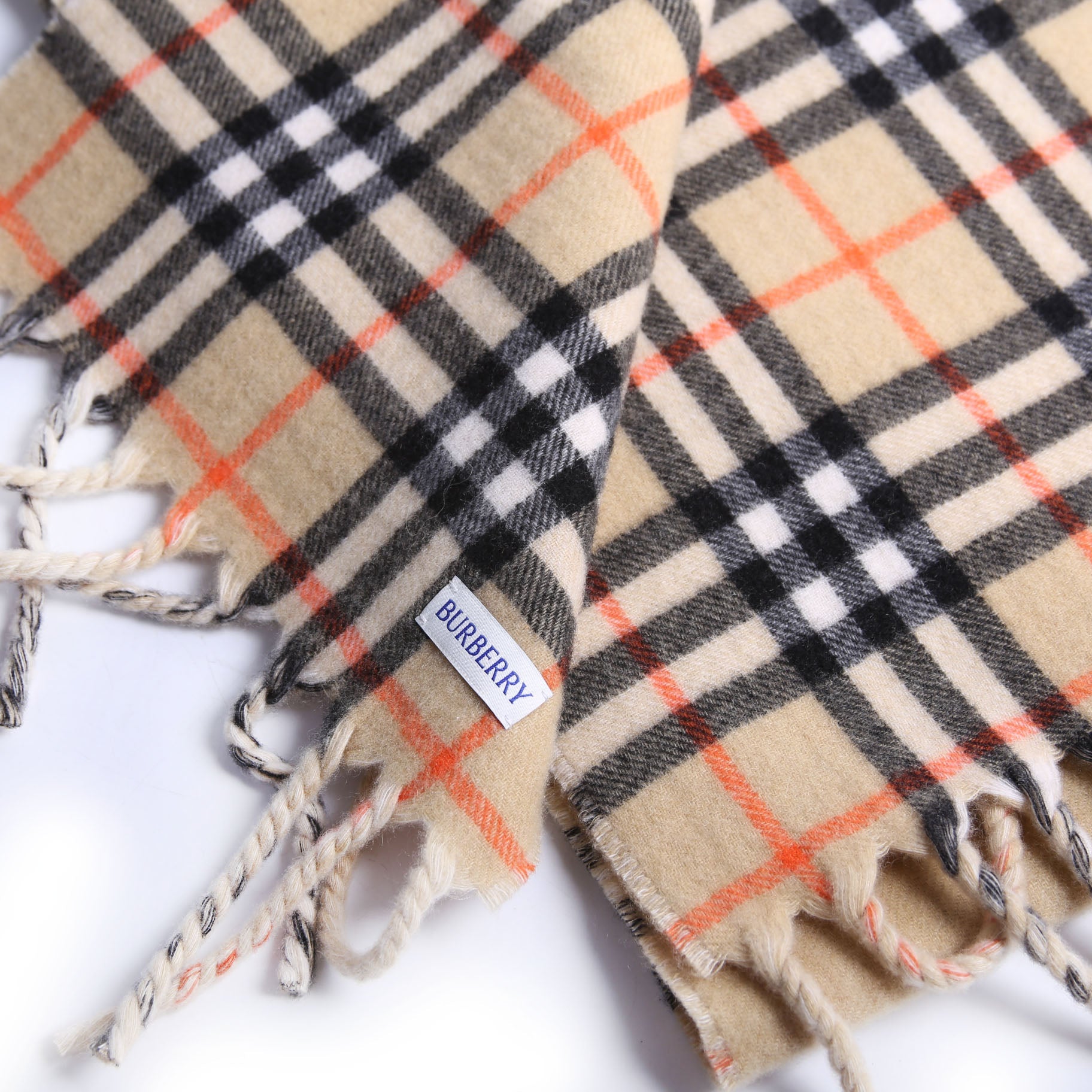 Giant Check Lightweight Wool/Silk Scarf Beige/Multicolor