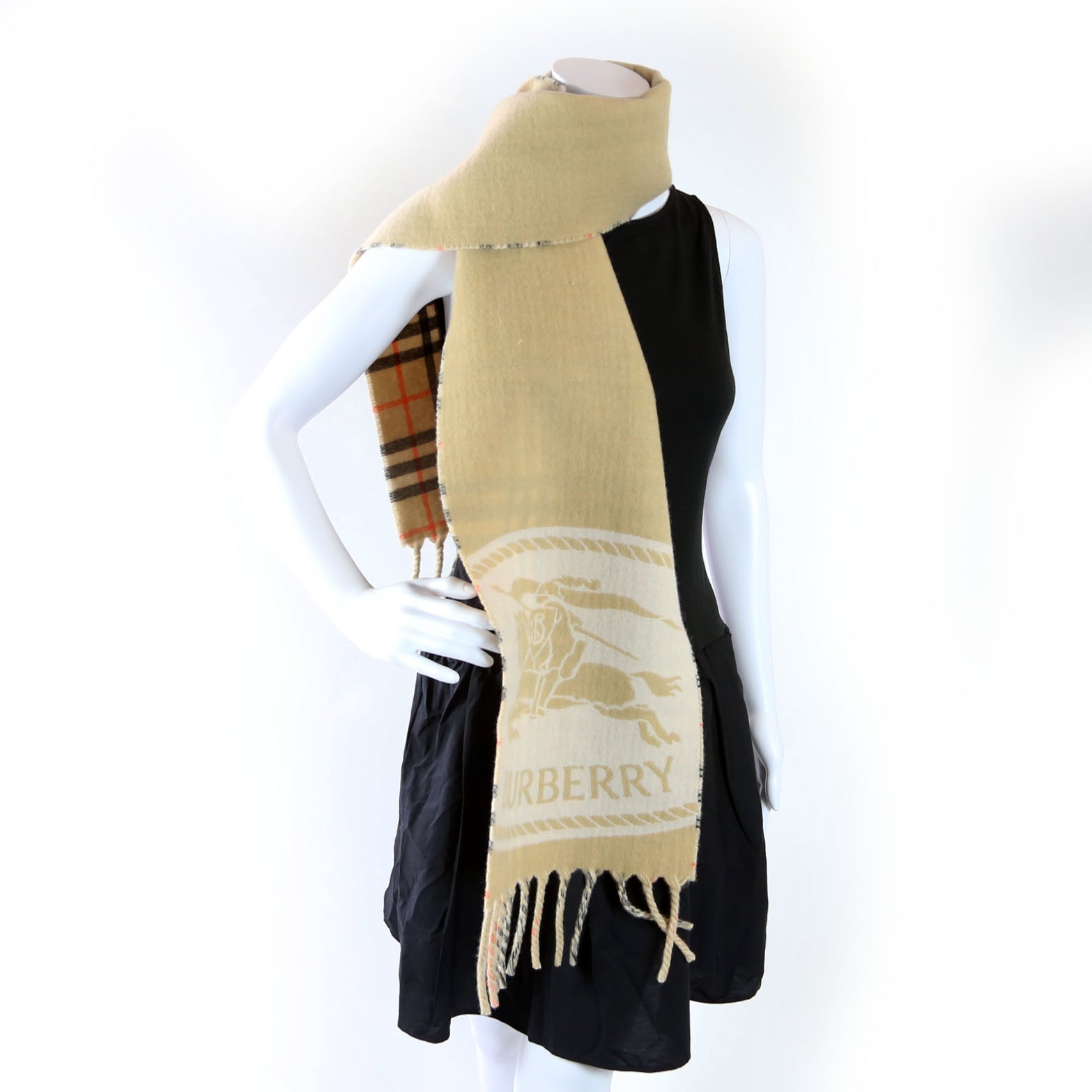 Giant Check Lightweight Wool/Silk Scarf Beige/Multicolor