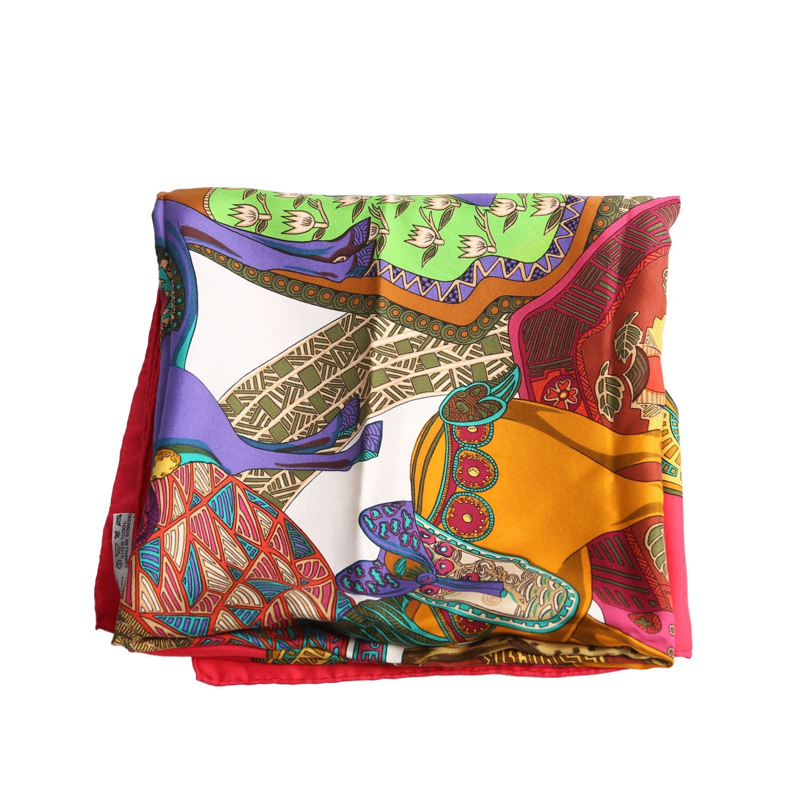 Art Des Steppes 90 Silk Scarf Red/Multicolor