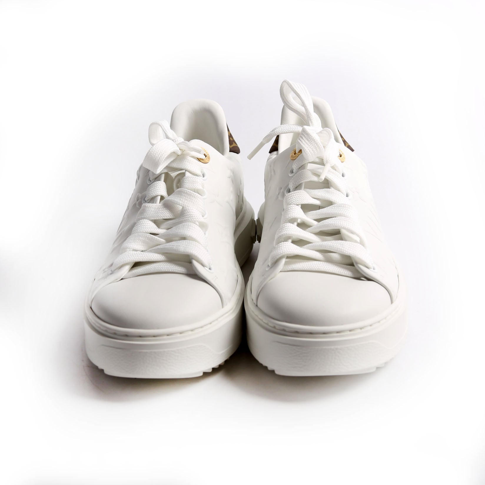 Timeout Empreinte Monogram Leather Sneakers Size 37.5 White