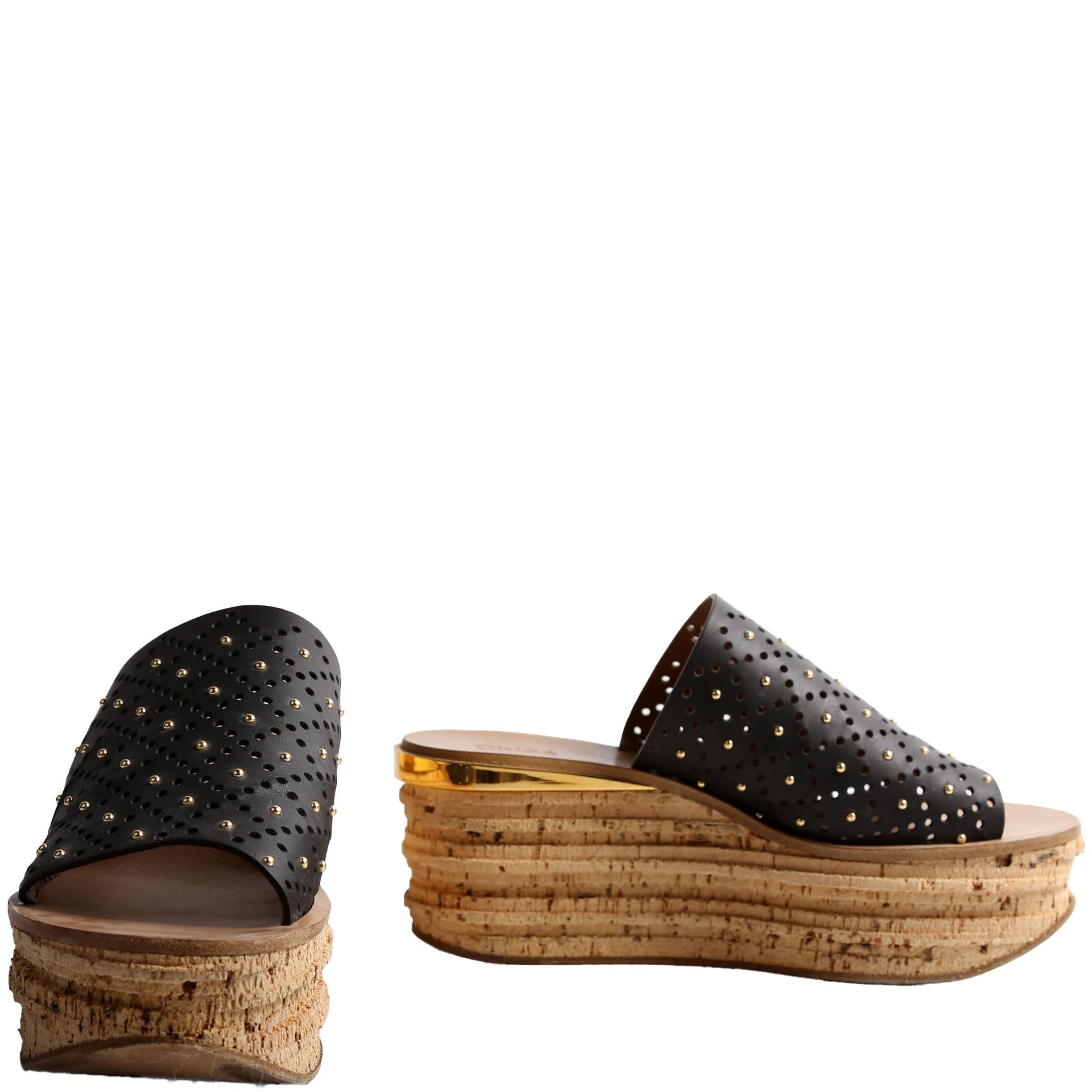 Camille Cork Platform Sandals Size 39 Black