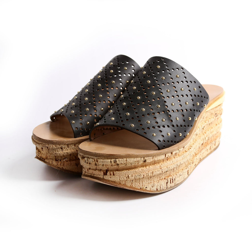 Camille Cork Platform Sandals Size 39 Black