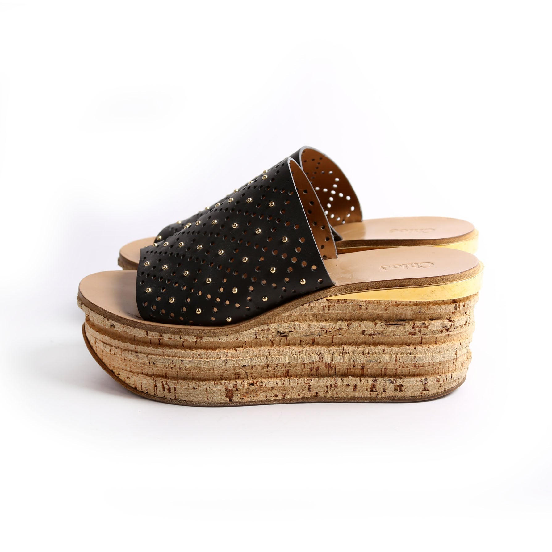 Camille Cork Platform Sandals Size 39 Black