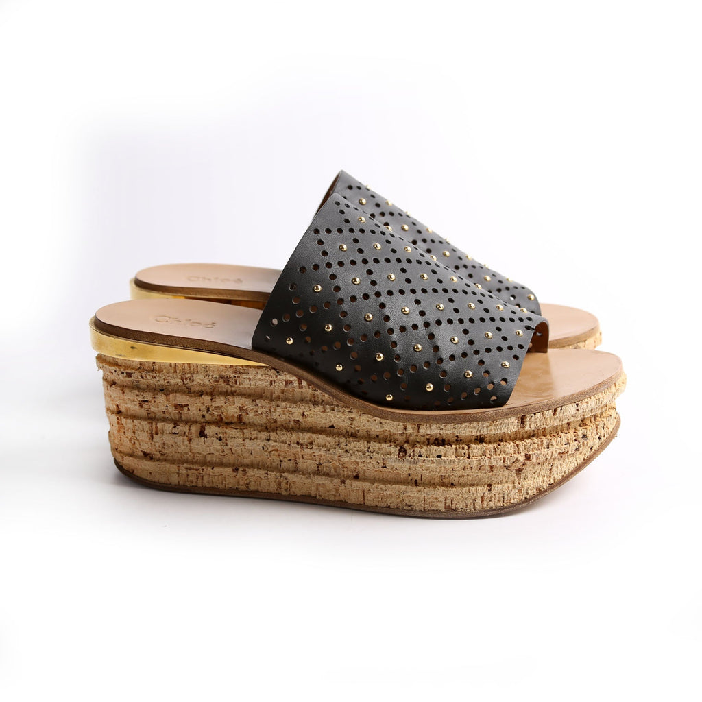 Camille Cork Platform Sandals Size 39 Black