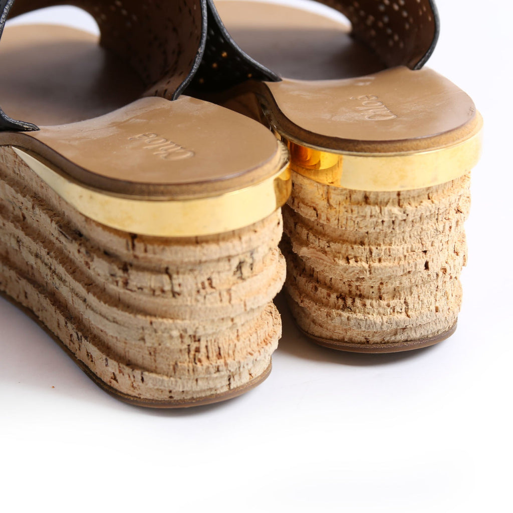 Camille Cork Platform Sandals Size 39 Black