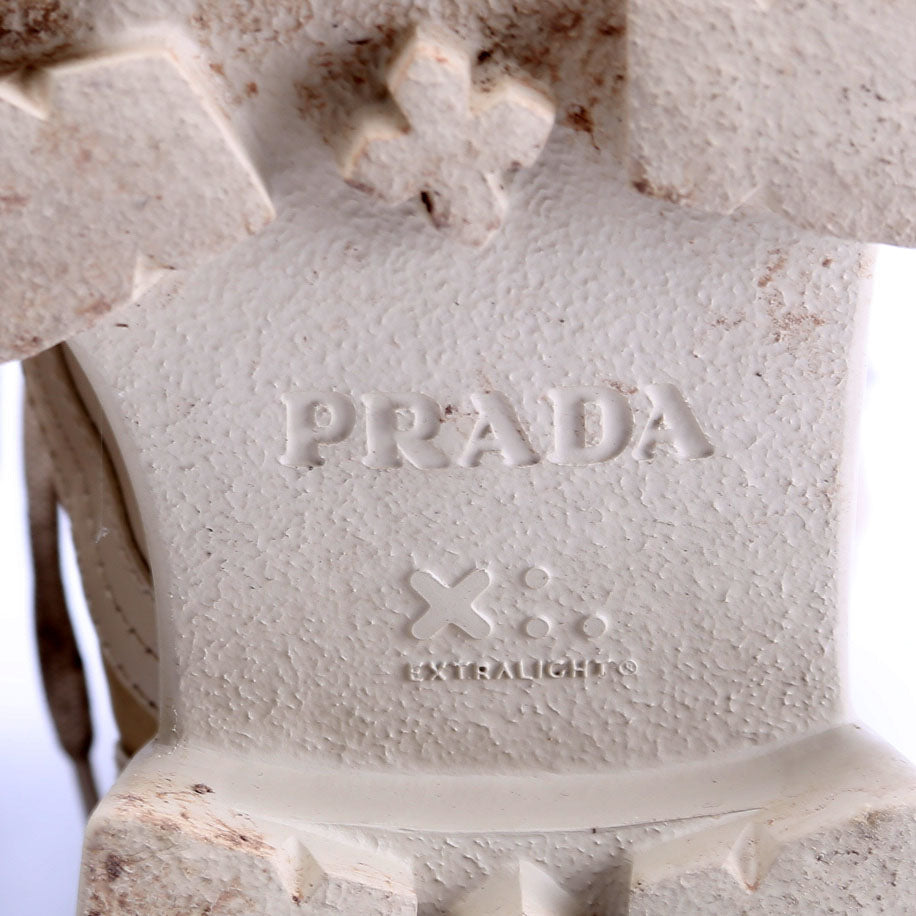 Prada Monolith Leather/ Re-Nylon Boots W/ Pouch Size 38 Tan